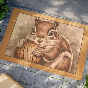 Cozy Squirrel & Favorite Nut Welcome Mat, Floor Decor, Home Outdoor Indoor Rug - Picture 1 of 5
