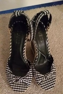 Women's Guess Espadrille Summer Wedge Heel Black And White Shoes Size 6 - Picture 1 of 3