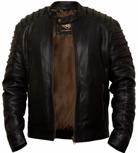 Mens Fashion Real Leather lambskin Leather Biker Style Motorcycle Jacket - Picture 1 of 12