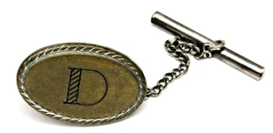 Vintage Swank Initial D Tie Clip Oval Silver and Gold Tone with Safety Chain Men - Picture 1 of 4