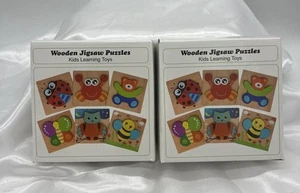 6 Wooden Jigsaw Puzzles Each Box (lot Of 2 Kids Learning Toys Toddlers Children - Picture 1 of 1