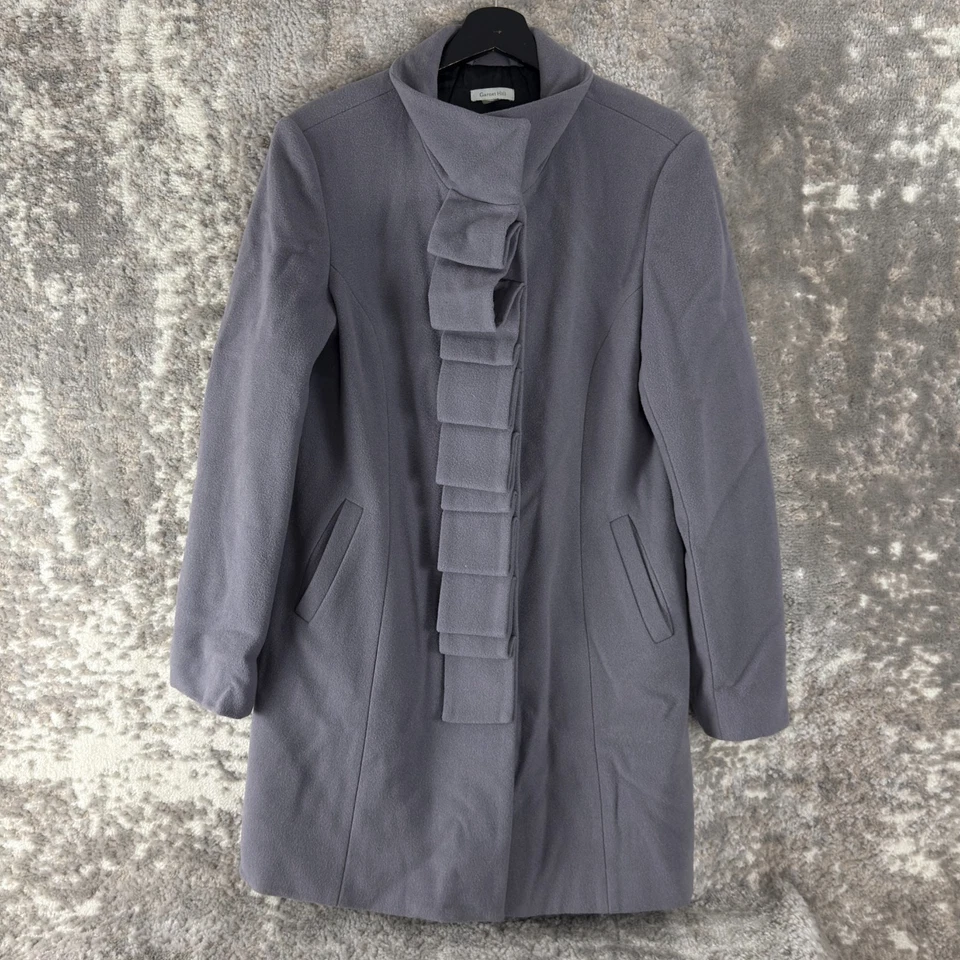 Abrigo Granate Hill Talla 8 Mezcla Lana Gris Botón a Presión Manga Larga Exterior Foto 1 de 4