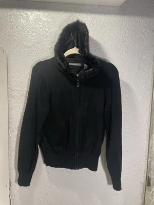 Chaqueta Jersey Liz Claiborne Negra con Cremallera Forrada de Abeto Conejo Sudadera con Capucha XL Foto 1 de 4
