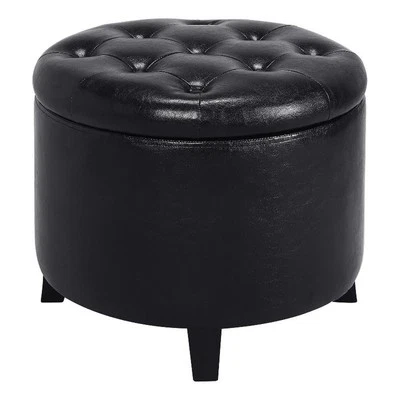 Pemberly Row Contemporary Round Storage Ottoman in Black Fabric - Image 1 of 4