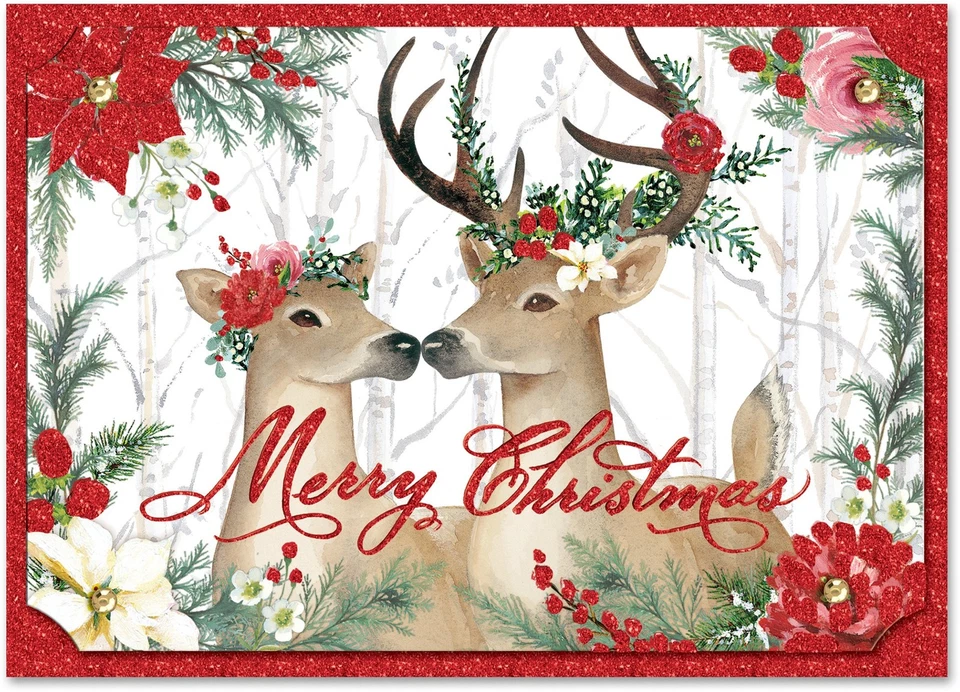 Deer Cheer Dimensional Holiday Boxed Cards Featuring 12 Embellished Cards and... - Image 1 of 1