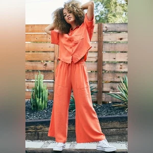 Back Beat Co Tencel Seersucker Easy Pants in Coral size XL $128 - Picture 1 of 12