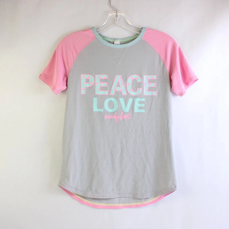 Ivivva Girls' Gray and Pink Swim Shirt Peace Love Sandy Feet Size 14 - Image 1 of 4