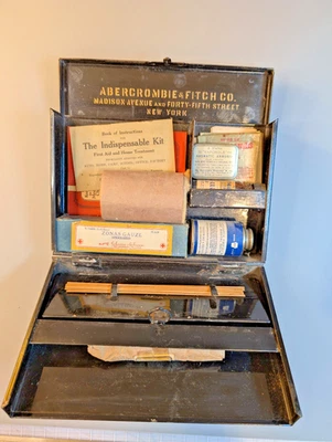 Abercrombie & Fitch vintage metal first aid / medical kit 1930-1940 w/contents - Image 1 of 4