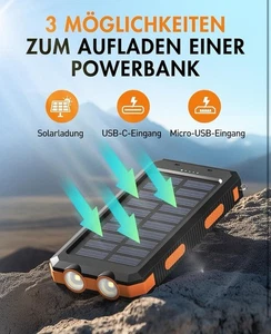 Solar Powerbank 20000mAh mit USB-C &Wireless Charging Outdoor Camping Handy Akku - Bild 1 von 7