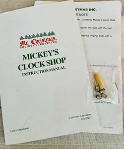 Mr. Christmas MICKEY'S CLOCK SHOP Replacement Bulbs And Instruction Manual - Picture 1 of 2