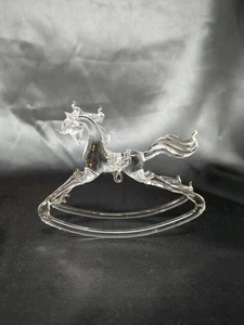 Clear Glass Rocking Horse Figurine Hand Blown Glass Horse Figure Nursery New - Picture 1 of 4
