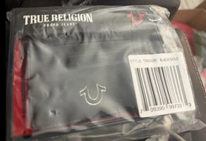 Custodia RFID True Religion Zoyla in pelle ferro di cavallo prezzo consigliato $45 nera con scatola nuova con etichette - Foto 1 di 2