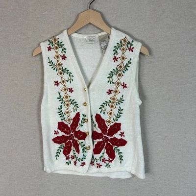 Chaleco Suéter Tejido Vintage Kathie Lee Mujer Talla M Bordado Cuentas Navidad Foto 1 de 4