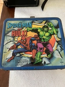 1980's Spider-man, Hulk, Capt America Aladdin Metal Lunch Box - Picture 1 of 15