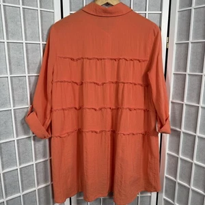 John Mark Tunika Oberteil Damen klein koralle Knopfleiste Riegel Ärmel Lagenlook Boho Chic - Bild 1 von 9