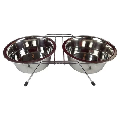 Edelstahl Hunde Katzen Futterstation Fressäpfe mit Gestell Futterbar 2x850 ml  - Bild 1 von 4