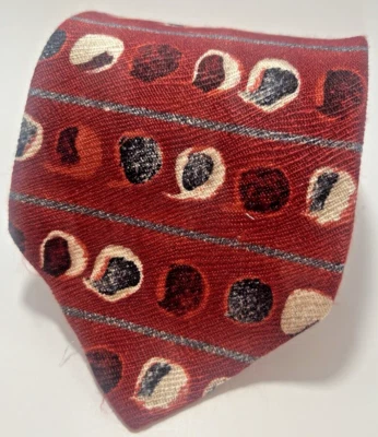 Gravata masculina Basile 100% seda vermelha com padrão de ponto abstrato arte vintage retrô - Imagem 1 de 4
