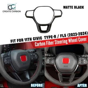 Matte Carbon Fiber Steering Wheel Cover Trim for Honda 11th Gen Civic Type R FL5 - Foto 1 di 7