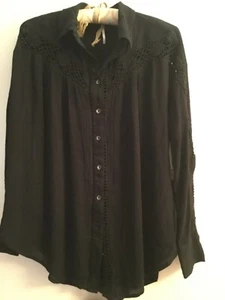 NWT Free People Women's Black Katie Bird Buttondown Black Shirt - Picture 1 of 4