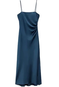 ZARA Satin Effect Slip Dress Special Edition in Teal Size S Long Spagetti Strap - Picture 1 of 5