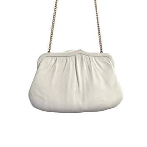 Bolso sin asas vintage de los años 60 con correa de cadena de cuero blanco andino con bisagras - Imagen 1 de 4
