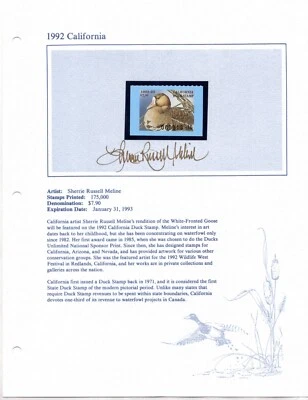 US 1990-1992 STATE DUCK HUNTING STAMPS COLLECTION OF 10 ALL AUTOGRAPHED - Image 1 of 4