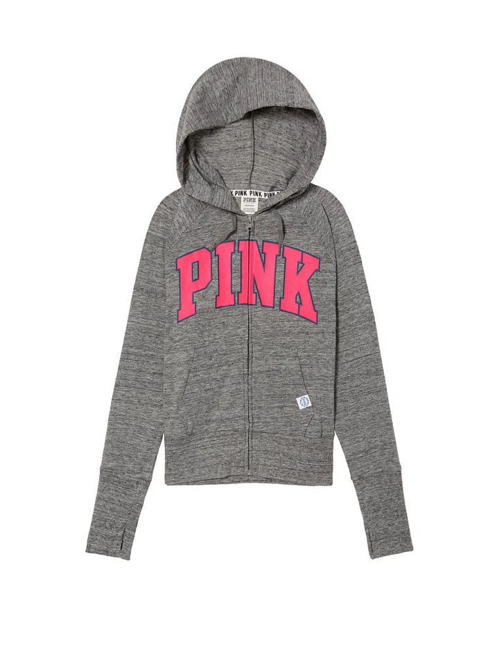 VICTORIAS SECRET ROSA PERFECTO CREMALLERA COMPLETA SUDADERA CON CAPUCHA GRIS JASPEADO TALLA XS NUEVO EN PAQUETE Foto 1 de 1