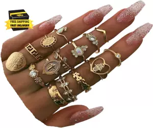 Gold Knöchel Ringe für Damen Boho Vintage Stapelbar Midi Fingerringe Set Spirit - Bild 1 von 8