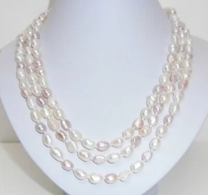 Perlenkette mit Süsswasserperlen Farbe weiss und zart rosa 156 cm - neu - Bild 1 von 1