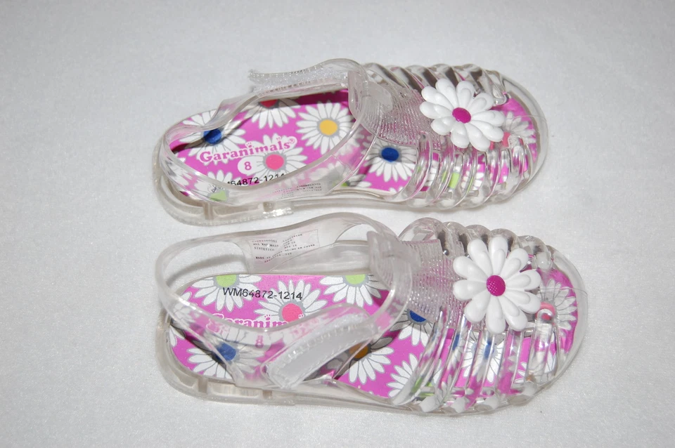 Bebé Niñas Zapatos SANDALIAS DE TIRAS DE GEL TRANSPARENTE Punta Cerrada FLOR BLANCA Talla 2  Foto 1 de 1