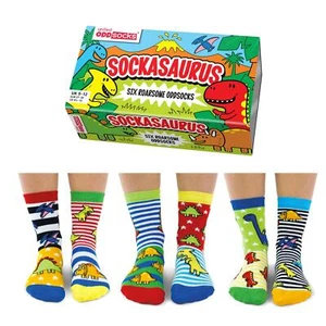 United Oddsocks Sockasaurus Six Mis-Matched Stripes UK 9-12 Boys Dinosaur Socks - Picture 1 of 1