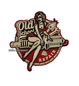 4x4 Iron-On Embroidered Motorcycle Sexy Lady Repair Appliqué Patch - Repair Shop - Picture 1 of 5