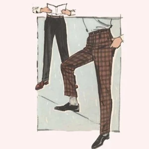 1960s Pattern, Boy's Slacks, Trousers Cuffed Hems & Pockets - Waist=25.5” (65cm) - Picture 1 of 1