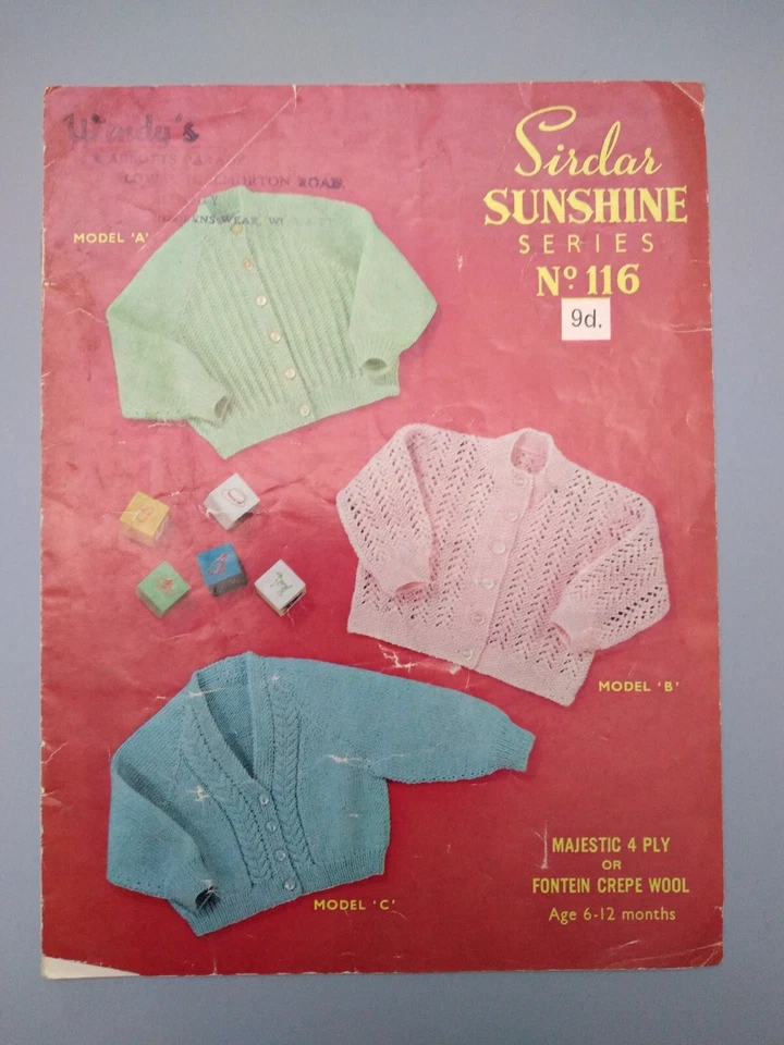 VINTAGE BABYS SHORT CARDIGAN, 4ply-Ages 6-12 mths - SIRDAR Knitting Pattern 116 - Image 1 of 1