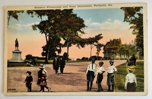 Portland ME Maine Western Promenade and Reed Monument Postcard L3 - Picture 1 of 2