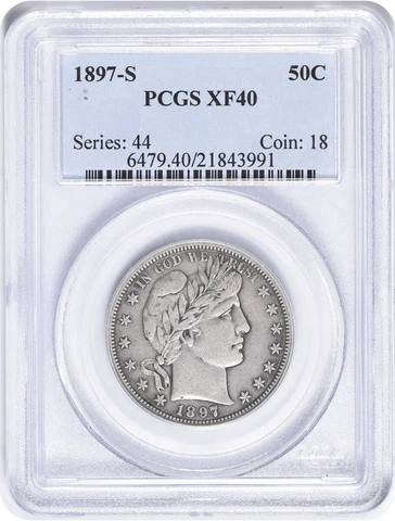 1897-S Barber Silver Half Dollar EF40 PCGS Cover