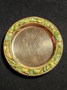 Vintage Jolle Ashtray Pin Tray Gold Metal with Green Jade Color Stones - Picture 1 of 11