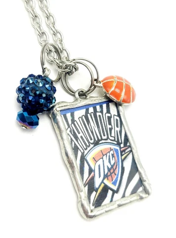 Oklahoma City Thunder Basketball Pendant Charm Necklace Silver Blue Cover