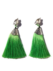 CLIP-ON EARRINGS SILVER TASSEL EARRINGS ASSORTED COLORS FRINGE EARRINGS 4 IN L - Picture 1 of 16