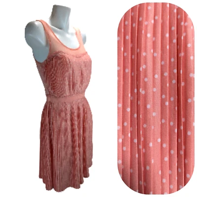 Vestido LC Lauren Conrad Plisado Tejido con Transparente Mujer XS Coral Lunares Sin Mangas Foto 1 de 4