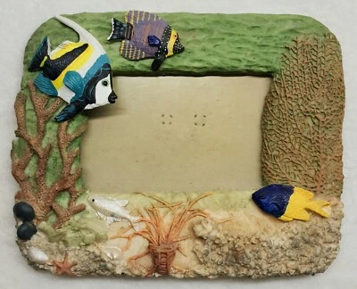 Tropical Fish Coral Ocean Picture Frame 3D Ceramic Free Standing 5.5x7"  (J4) - Image 1 of 4