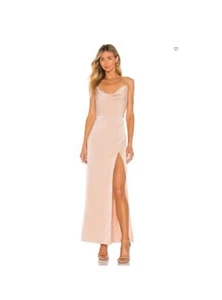 NBD Revolve Lila Gown Sleeveless High Slit Cowl Neck Maxi Dress Beige Small - Picture 1 of 5