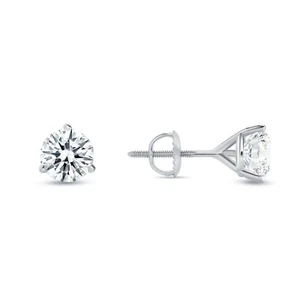 1 Ct Round Created Diamond Real 14K White Gold Stud Earrings Martini Screw Back - Picture 1 of 3