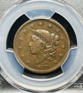 1837 1c Head of 1838 Beaded Cords Large Cent PCGS XF45 Nice, Mid Grade Circ (T) - Picture 1 of 3