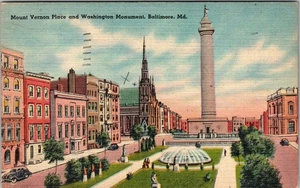 Baltimore MD-Maryland, Washington Monument Stadtansicht, um 1944 Vintage Postkarte - Bild 1 von 2