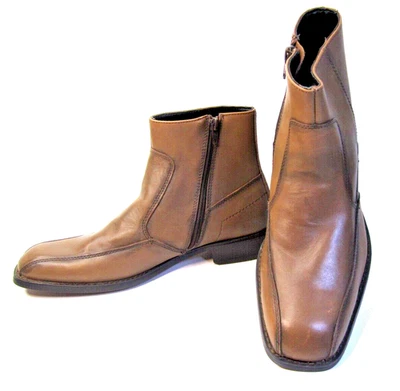 8M 码棕色 Kenneth Cole 皮革踝靴拉链全新带盒 — 第 1/4 张图片