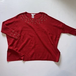 Chico's Red Dolman Sleeve Poncho Sweater With Grommets Size XXS/XS, Grunge - Picture 1 of 7