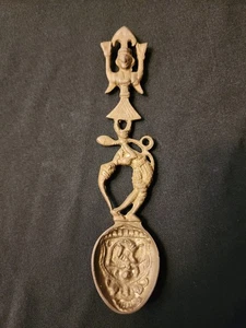 Cuchara de latón vintage coleccionable Pakistán India 7" principios del siglo XX ritual A14 - Imagen 1 de 6