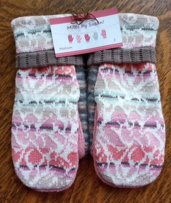 Mitones suéter hechos a mano mezcla de algodón/lana, forrados con vellón nuevo. Damas M  Foto 1 de 4