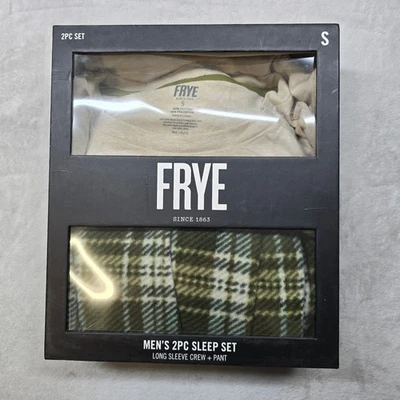 FRYE Juego de Dormir 2 Piezas Para Hombre Pequeño Manga Larga Crew Pantalón Taupe Cuadros NUEVO Foto 1 de 3